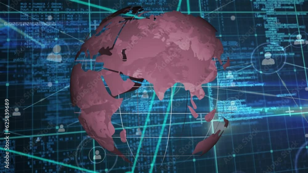 Poster animation of data processing over globe and connections