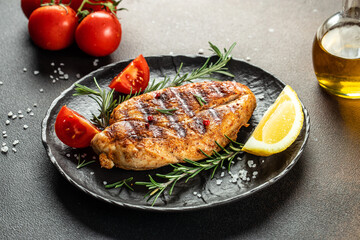 grilled chicken fillet. Healthy fats, clean eating for weight loss. Food recipe background. Close up