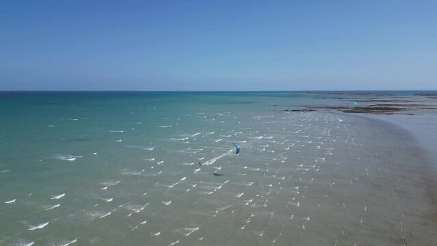 Kite surfer in Jersey blue sky drone,aerial  view