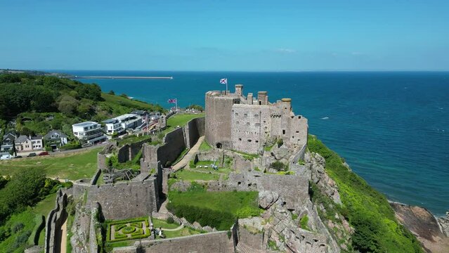 Mont Orgueil Castle , Gorey, Jersey Channel Islands drone,aerial