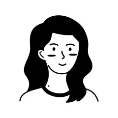 Cute beautiful smile women doodle icon flat vector design