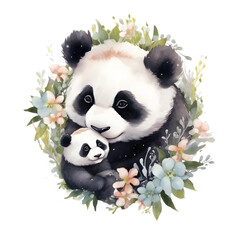 Watercolor panda with baby