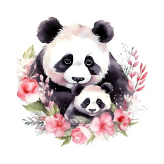 Watercolor panda with baby