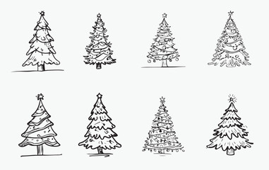 Winter Tree line art vector set 