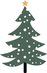 Cute, lovely cartoon Christmas tree with star, snowflake and bauble decoration for Christmas holiday design concept.
