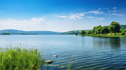 lake in mountains landscape background