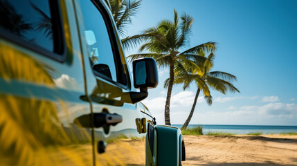 自動車,美しいビーチ,イラスト,ジェネレーティブ AI | car, beach, sky, Generative AI