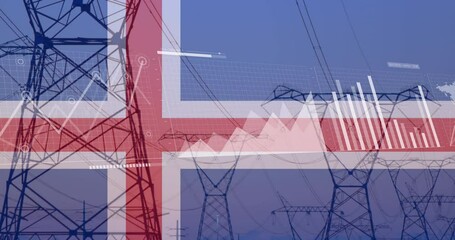 Animation of financial data processing over flag of norway - Powered by Adobe