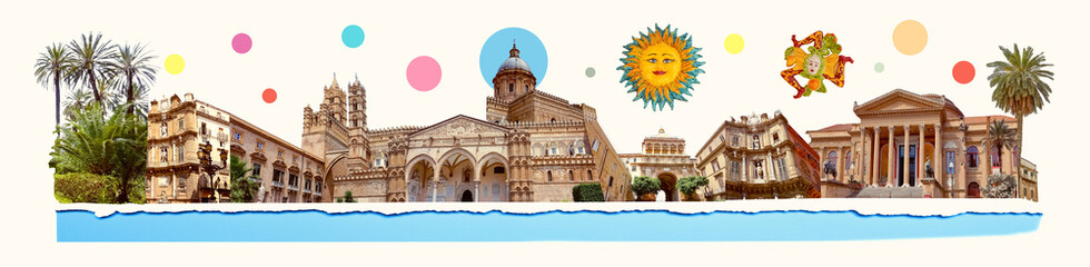 Obraz premium Palermo, Italy postcard - travel place landmark photo collage.