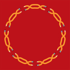 Vector a circle frame formed by intertwined pencils. Red background