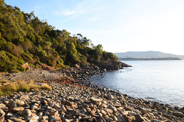 landscape portrait of hiking trails along  cape pillar, apart of the three cape trek in Tasmania, Australia.