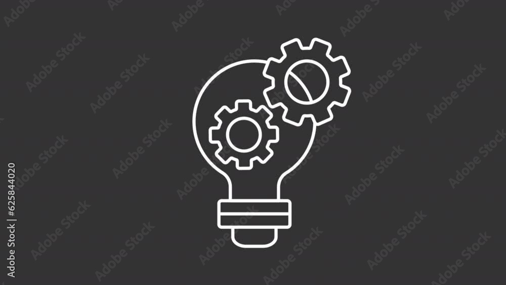 Poster idea generation white line animation. light bulb with rotating gears inside animated icon. product d