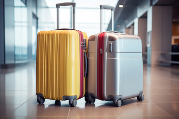 Ai generative. Two Suitcases in airport. Travel concept