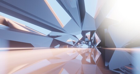 Futuristic abstract background crystal arched interior 3d render