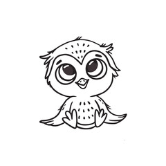 cute cartoon owl on white. Owlet in doodle style. Coloring for kids. Vector illustration