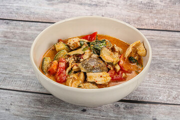 Thai red spicy curry with chicken