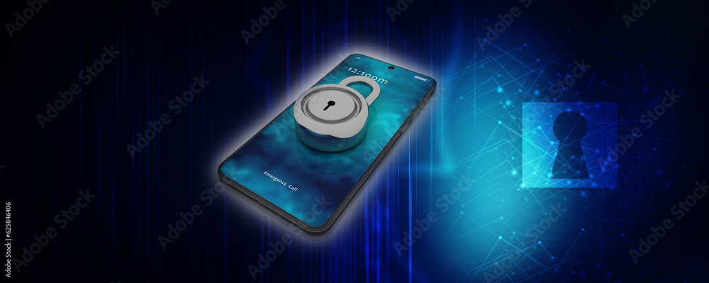Poster 3d rendering transmitter mobile wifi with lock