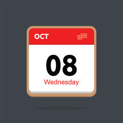 wednesday 08 october icon with black background, calender icon