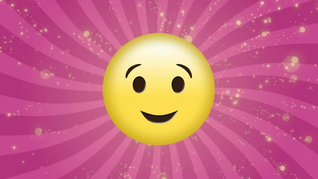 Animation of smiley emoji icon over stripes pattern background