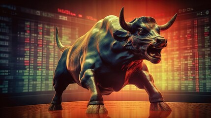 The bull and chart for business or bull market trader concept. Generative AI