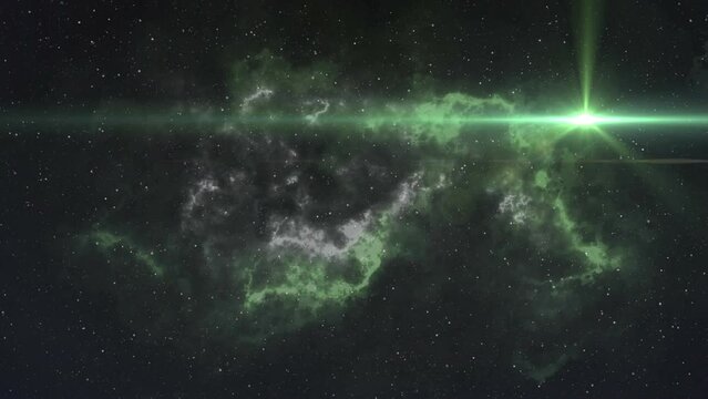 Animation of pink and blue smoke over glowing green light in background