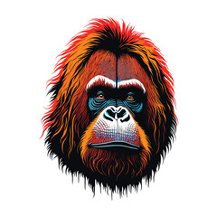 Orangutan head colorful concept in isolated vector illustration on white background