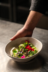 cream cheese with green salad, superfood concept. Healthy, clean eating. Vegan or gluten free diet