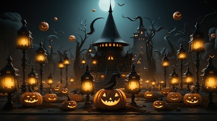 halloween wallpaper with evil pumpkins. Generative AI