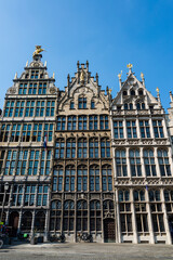 Fototapeta na wymiar Former guild houses which originally served as headquarters of the city's 16th- and 17th-century guilds. at the Grand Place (Grote Markt), central square in Antwerp, Belgium