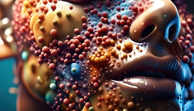 Human  skin flora showing microorganisms, pathogens and bacteria which naturally colonize the human skin -  illustration
