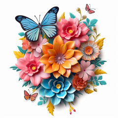 3D Flowers with Butterflies clipart 