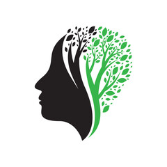 Woman face and leaf logo