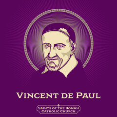 Catholic Saints. Vincent de Paul (1581-1660) commonly known as Saint Vincent de Paul, was an Occitan French Catholic priest who dedicated himself to serving the poor. - obrazy, fototapety, plakaty