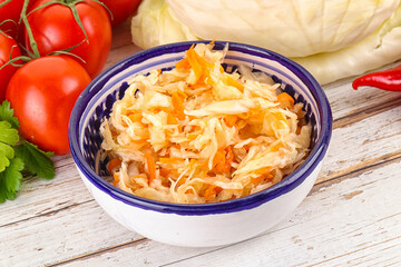 Fermented cabbage sauerkraut in the bowl