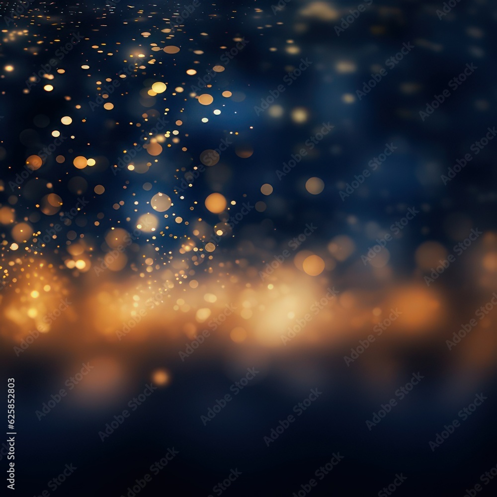 Poster abstract background with dark blue and gold particle bokeh created with generative ai