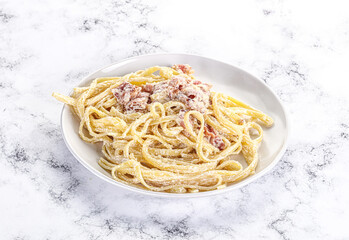 Classic pasta carbonara with bacon