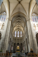 Fototapeta premium The choir and altar, Interior of the Cathedral of St. Michael and St. Gudula, a medieval Roman Catholic cathedral, Brussels, Belgium
