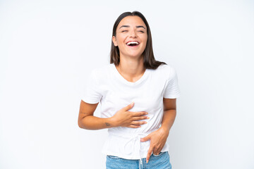 Young caucasian woman isolated on white background smiling a lot