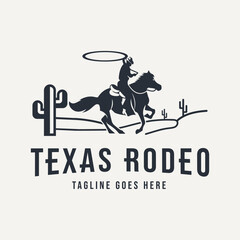 Horse silhouette rodeo texas cowboy Vintage Retro Western Country Logo design template