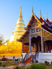 Chiang Mai, Thailand. JAN 10, 2023 : Wat Phra Singh or Was Phra sing, most important temple in the centre of Chiang Mai old town. Place of Phra Singh Buddha statue and golden pagoda - 625855023