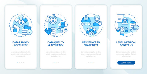 Fototapeta na wymiar 2D icons representing data democratization mobile app screen set. 4 steps graphic instructions, UI, UX, GUI template.