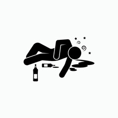 Drunk Man Icon.  Alcoholic Drinkers Symbol As Simple Vector Sign for Design and Website, Presentation or Application.