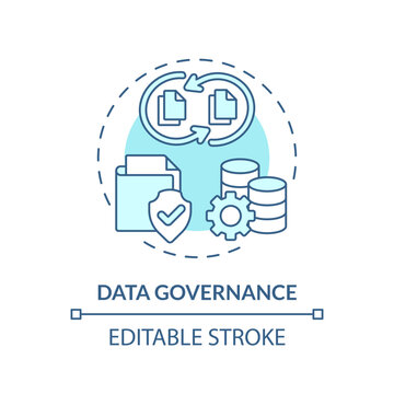 Editable data governance concept blue thin line icon, isolated vector representing data democratization.