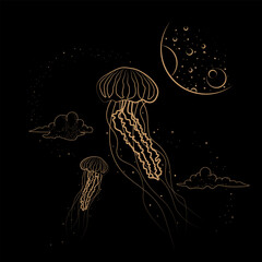 Celestial Magical Animal Jellyfish Illustration - 625856015
