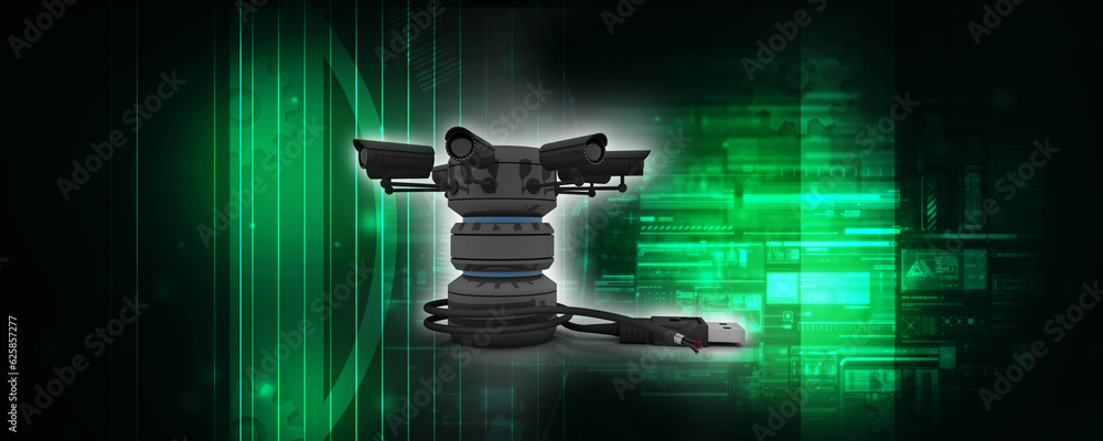 Poster 3d rendering surveillance cctv security camera connected database