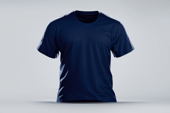 3D rendering with navy blue T-shirt template (front) mockup isolated on white background, Fashion mockup concept.