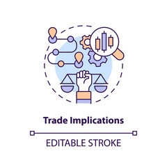Editable trade implications concept, isolated vector, thin line icon representing carbon border adjustment.