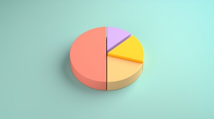 3D isometric pie chart on green pastel background illustration.