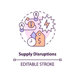 Editable supply disruptions concept, isolated vector, thin line icon representing carbon border adjustment.