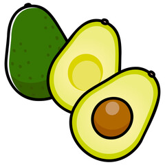太い線で描かれたカットイラスト / カットしたアボカド